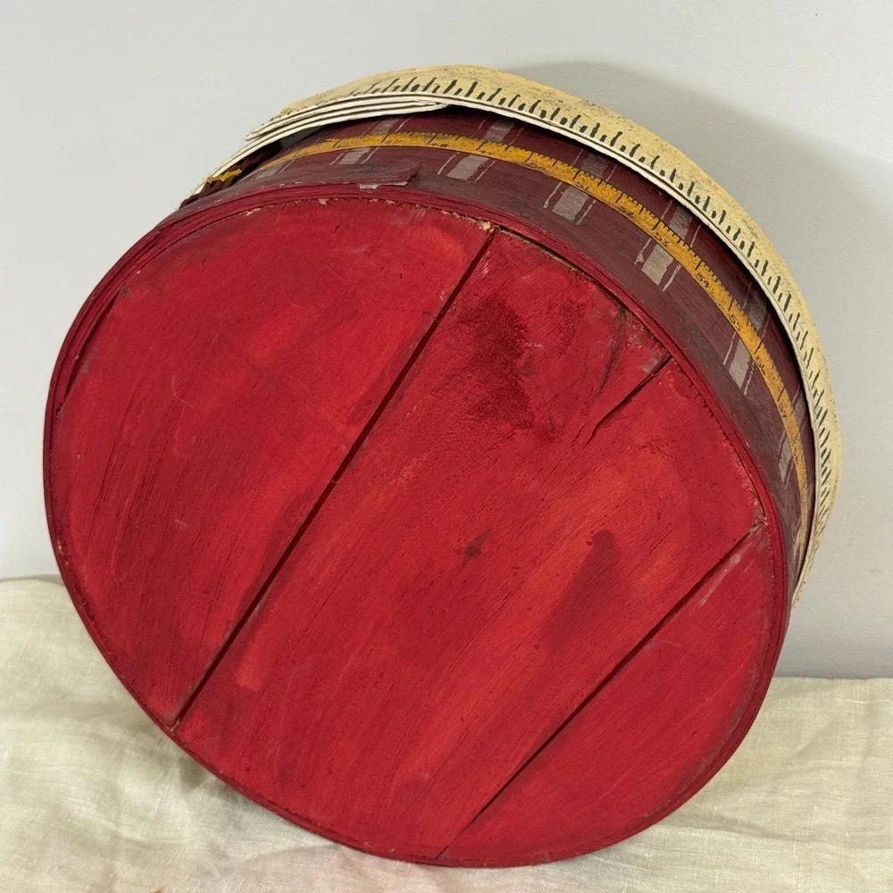 Primitive Hand Painted Wooden Snowman Sewing Box Round 15x5.5 Rustic Folk Art